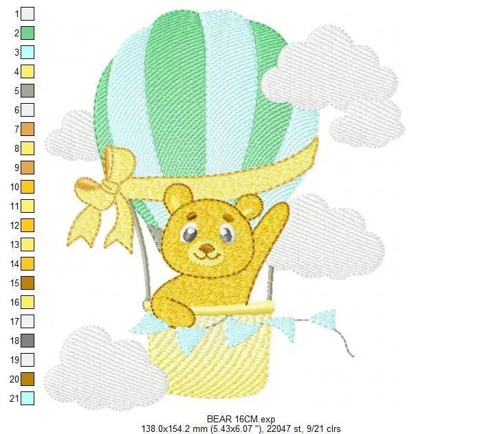 Bear embroidery designs - Hot air balloon embroidery design machine embroidery pattern - Nursery embroidery - bear filled stitch newborn Marcia Embroidery