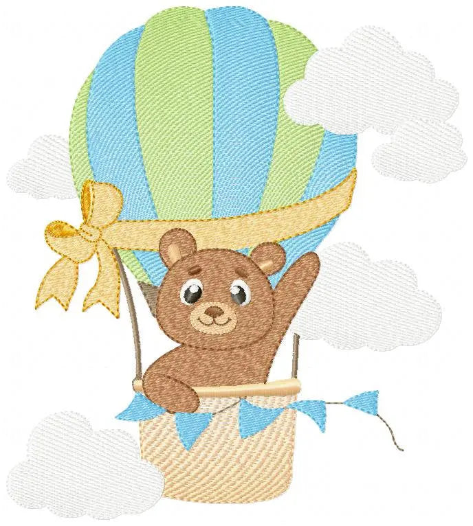 Bear embroidery designs - Hot air balloon embroidery design machine embroidery pattern - Nursery embroidery - bear filled stitch newborn Marcia Embroidery