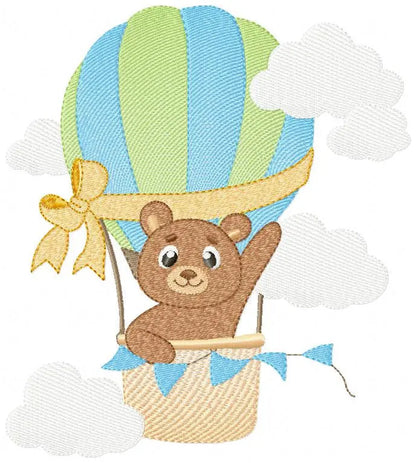 Bear embroidery designs - Hot air balloon embroidery design machine embroidery pattern - Nursery embroidery - bear filled stitch newborn Marcia Embroidery