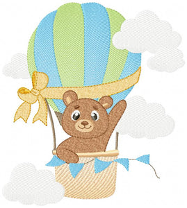 Bear embroidery designs - Hot air balloon embroidery design machine embroidery pattern - Nursery embroidery - bear filled stitch newborn