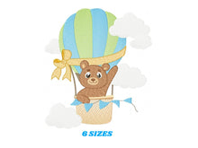 Load image into Gallery viewer, Bear embroidery designs - Hot air balloon embroidery design machine embroidery pattern - Nursery embroidery - bear filled stitch newborn
