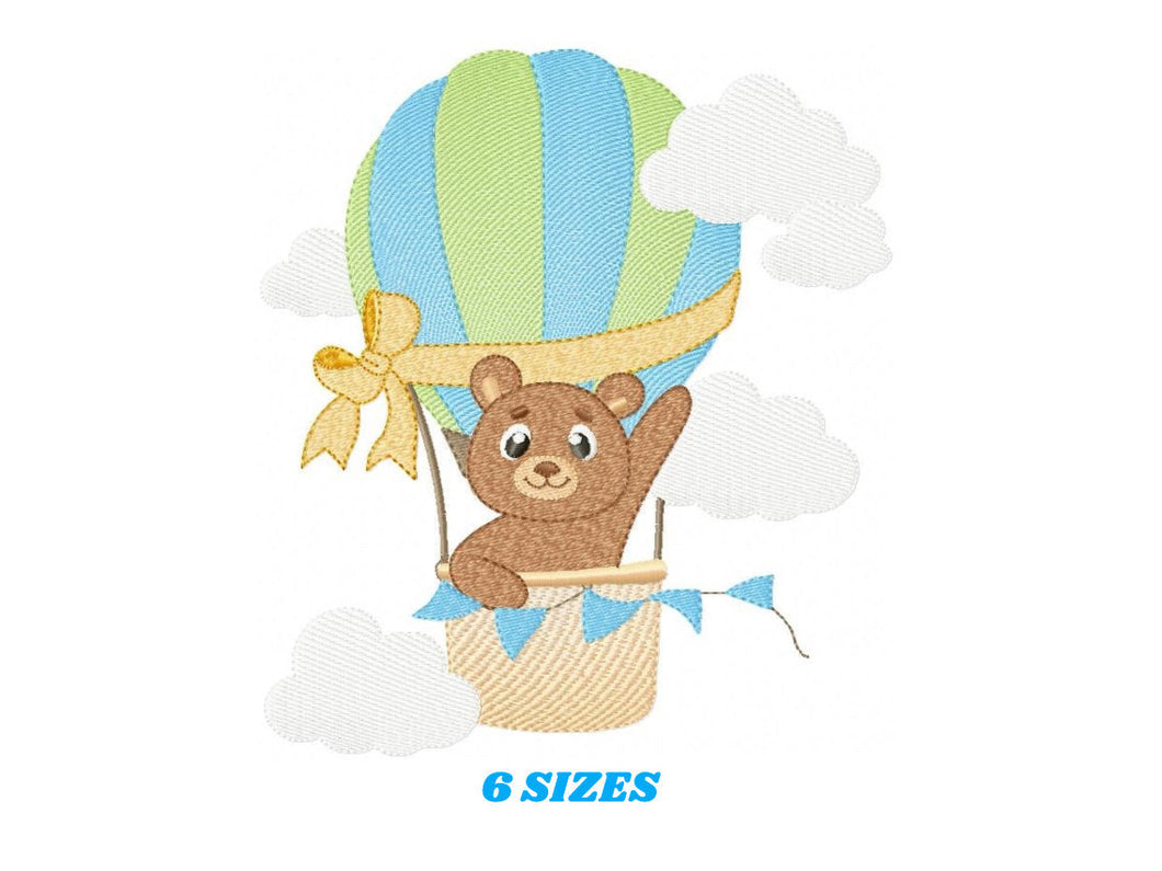 Bear embroidery designs - Hot air balloon embroidery design machine embroidery pattern - Nursery embroidery - bear filled stitch newborn