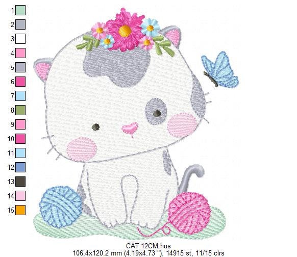 Cat embroidery design - Kitty embroidery designs machine embroidery pattern - Pet embroidery file - Baby girl embroidery Kitchen cloth Apron