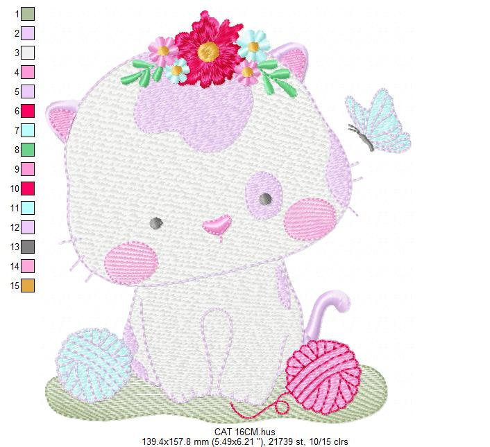 Cat embroidery design - Kitty embroidery designs machine embroidery pattern - Pet embroidery file - Baby girl embroidery Kitchen cloth Apron