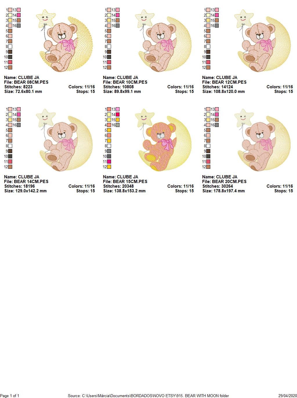 Teddy Bear embroidery designs - Baby Girl Bear with Moon and star machine embroidery pattern - Instant digital download pes je fdst hus vp3