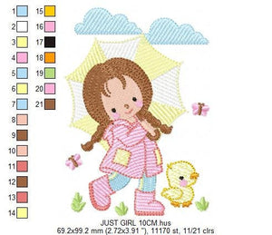 Baby girl embroidery design - Ducks embroidery designs machine embroidery pattern - girl with umbrella embroidery file - instant download