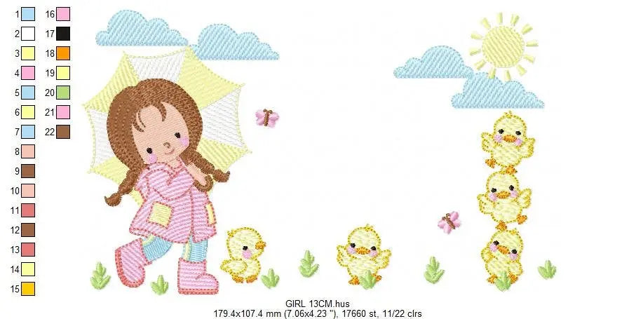 Baby girl embroidery design - Ducks embroidery designs machine embroidery pattern - girl with umbrella embroidery file - instant download Marcia Embroidery