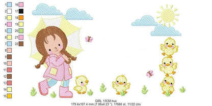 Baby girl embroidery design - Ducks embroidery designs machine embroidery pattern - girl with umbrella embroidery file - instant download Marcia Embroidery