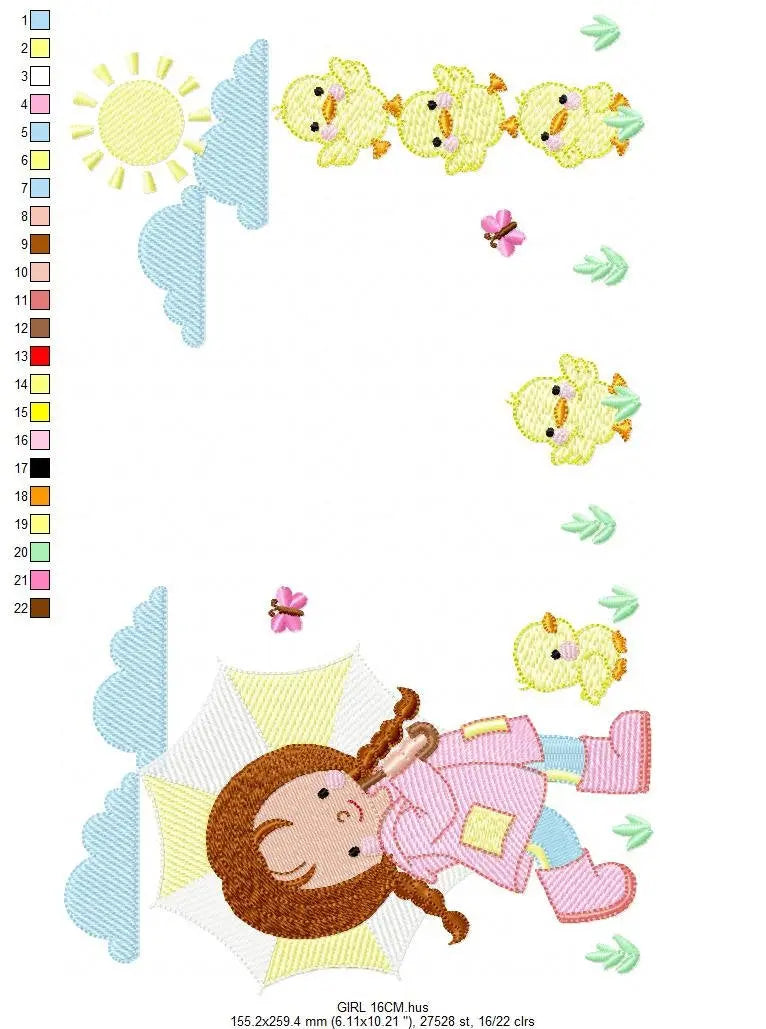 Baby girl embroidery design - Ducks embroidery designs machine embroidery pattern - girl with umbrella embroidery file - instant download Marcia Embroidery