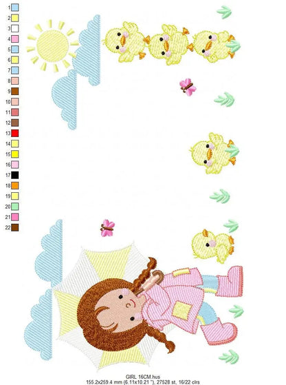 Baby girl embroidery design - Ducks embroidery designs machine embroidery pattern - girl with umbrella embroidery file - instant download Marcia Embroidery