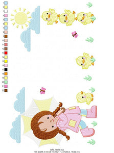 Baby girl embroidery design - Ducks embroidery designs machine embroidery pattern - girl with umbrella embroidery file - instant download