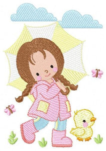 Baby girl embroidery design - Ducks embroidery designs machine embroidery pattern - girl with umbrella embroidery file - instant download