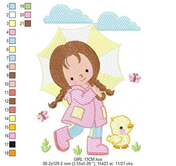 Baby girl embroidery design - Ducks embroidery designs machine embroidery pattern - girl with umbrella embroidery file - instant download Marcia Embroidery