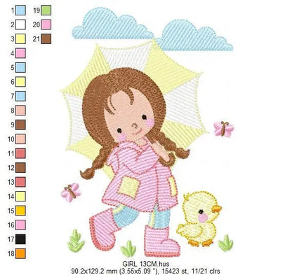 Baby girl embroidery design - Ducks embroidery designs machine embroidery pattern - girl with umbrella embroidery file - instant download Marcia Embroidery