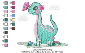 Dinosaur embroidery designs - Dino embroidery design machine embroidery pattern - instant download - Baby girl embroidery file Brontosaurus