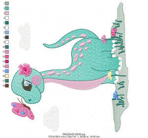 Dinosaur embroidery designs - Dino embroidery design machine embroidery pattern - instant download - Baby girl embroidery file Brontosaurus