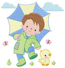 Charger l&#39;image dans la galerie, Baby boy embroidery design - Ducks embroidery designs machine embroidery pattern - boy with umbrella embroidery file - instant download
