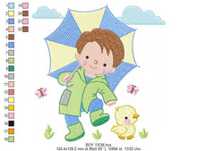 Charger l&#39;image dans la galerie, Baby boy embroidery design - Ducks embroidery designs machine embroidery pattern - boy with umbrella embroidery file - instant download
