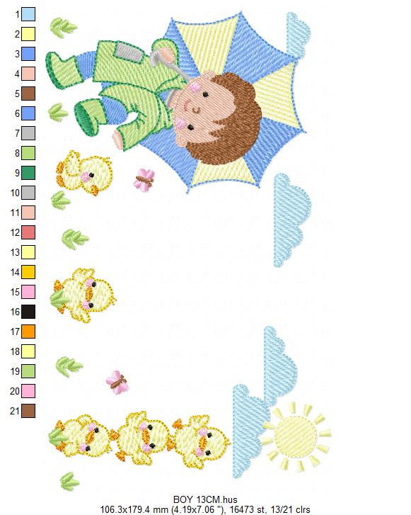 Baby boy with umbrella embroidery design - Duck family machine embroidery pattern - Boy with umbrella embroidery file - Instant download jef