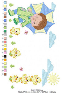 Baby boy embroidery design - Ducks embroidery designs machine embroidery pattern - boy with umbrella embroidery file - instant download