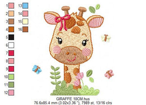 Giraffe embroidery design - Animal embroidery designs machine embroidery pattern - Baby girl embroidery file - Giraffe with butterflies