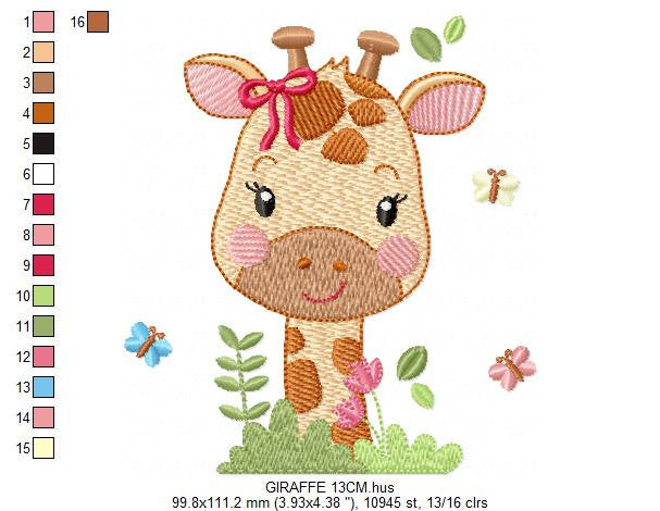 Giraffe embroidery design - Animal embroidery designs machine embroidery pattern - Baby girl embroidery file - Giraffe with butterflies
