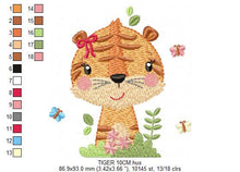 Charger l&#39;image dans la galerie, Female Tiger embroidery design - Wild Animal flowers embroidery designs machine embroidery pattern - Baby girl embroidery - instant download
