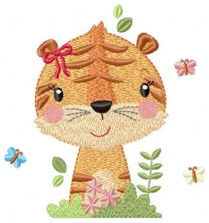 Female Tiger embroidery design - Wild Animal flowers embroidery designs machine embroidery pattern - Baby girl embroidery - instant download Marcia Embroidery