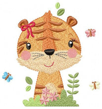 Charger l&#39;image dans la galerie, Female Tiger embroidery design - Wild Animal flowers embroidery designs machine embroidery pattern - Baby girl embroidery - instant download
