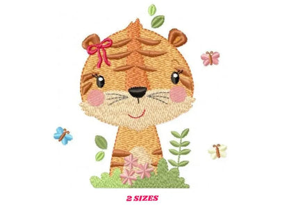 Female Tiger embroidery design - Wild Animal flowers embroidery designs machine embroidery pattern - Baby girl embroidery - instant download Marcia Embroidery