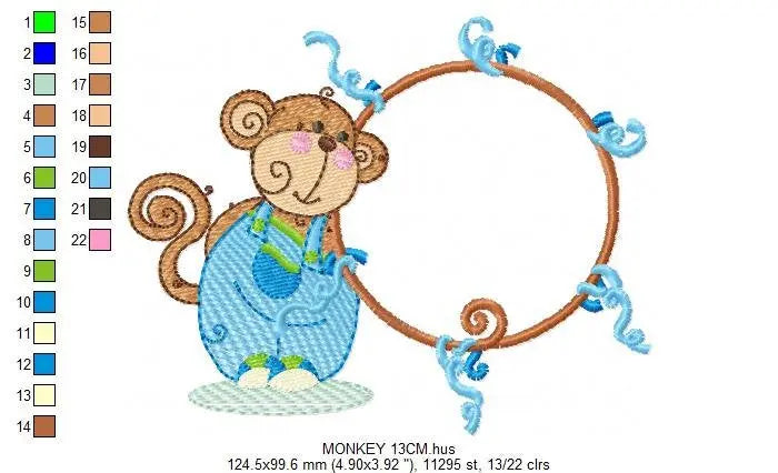 Monkey Frame embroidery designs - Monkey embroidery machine embroidery pattern - Safari Animal embroidery file - instant download pes jef Marcia Embroidery