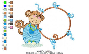 Monkey Frame embroidery designs - Monkey embroidery machine embroidery pattern - Safari Animal embroidery file - instant download pes jef