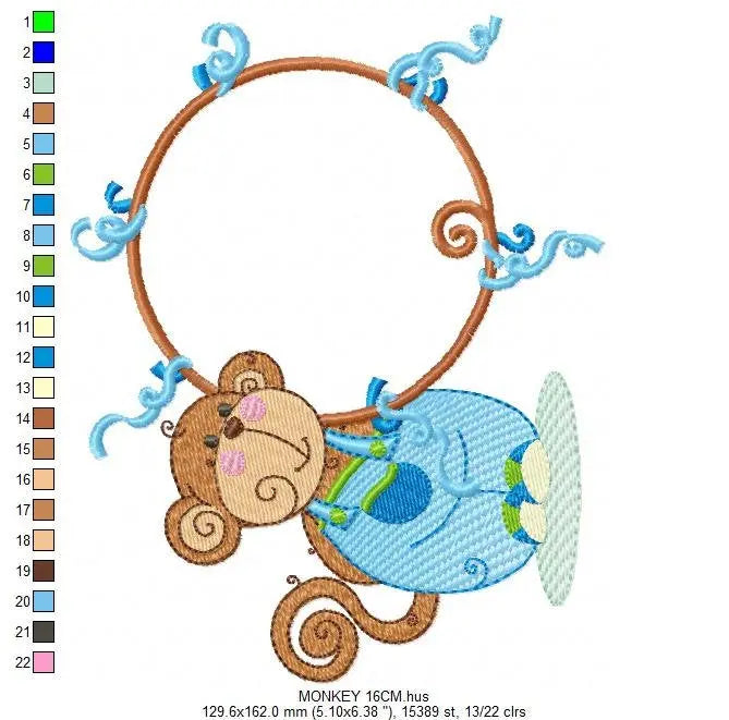Monkey Frame embroidery designs - Monkey embroidery machine embroidery pattern - Safari Animal embroidery file - instant download pes jef Marcia Embroidery