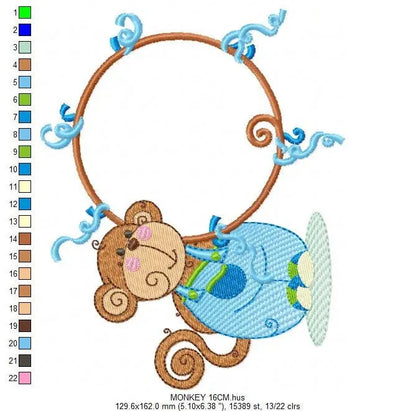 Monkey Frame embroidery designs - Monkey embroidery machine embroidery pattern - Safari Animal embroidery file - instant download pes jef Marcia Embroidery