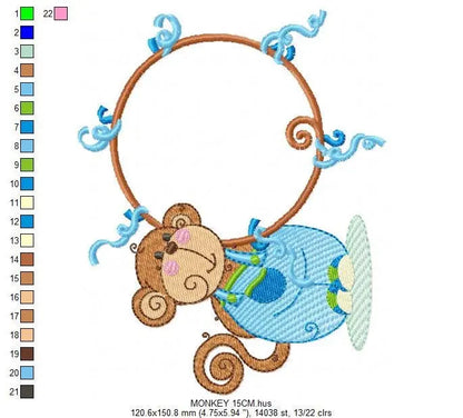 Monkey Frame embroidery designs - Monkey embroidery machine embroidery pattern - Safari Animal embroidery file - instant download pes jef Marcia Embroidery