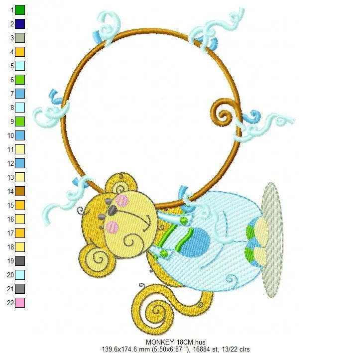 Monkey Frame embroidery designs - Monkey embroidery machine embroidery pattern - Safari Animal embroidery file - instant download pes jef Marcia Embroidery