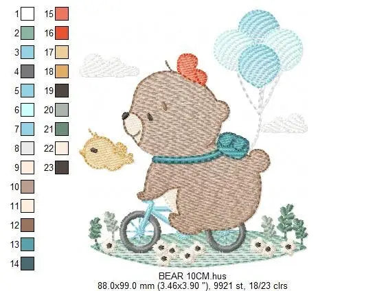 Bear embroidery designs - Bear with bike embroidery design machine embroidery pattern - Teddy bear embroidery file baby kid newborn nursey Marcia Embroidery
