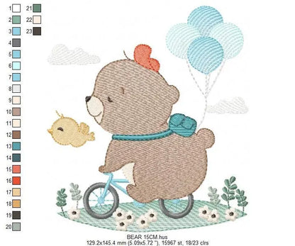 Bear embroidery designs - Bear with bike embroidery design machine embroidery pattern - Teddy bear embroidery file baby kid newborn nursey Marcia Embroidery