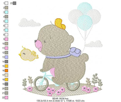 Bear embroidery designs - Bear with bike embroidery design machine embroidery pattern - Teddy bear embroidery file baby kid newborn nursey Marcia Embroidery