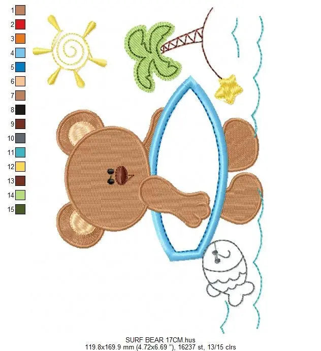 Bear at the beach embroidery designs - Teddy embroidery design machine embroidery pattern - Baby boy embroidery file - instant download Marcia Embroidery