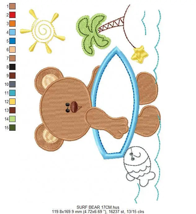 Bear at the beach embroidery designs - Teddy embroidery design machine embroidery pattern - Baby boy embroidery file - instant download Marcia Embroidery