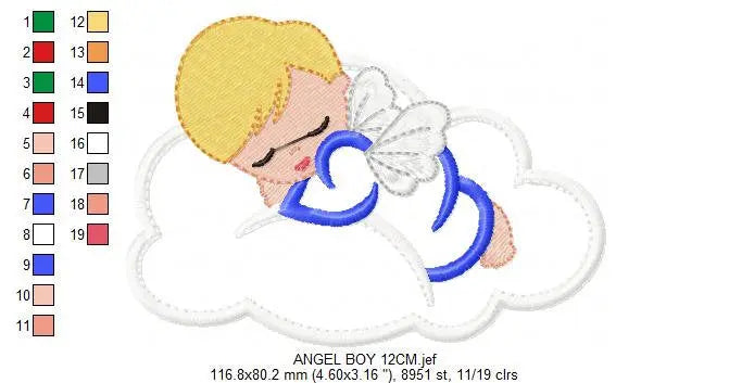 Sleeping Angel in a Cloud embroidery design - Baby boy embroidery design machine embroidery pattern - Angel applique - instant download pes Marcia Embroidery