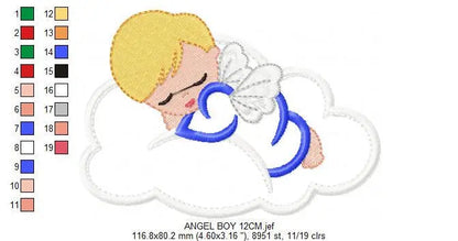 Sleeping Angel in a Cloud embroidery design - Baby boy embroidery design machine embroidery pattern - Angel applique - instant download pes Marcia Embroidery