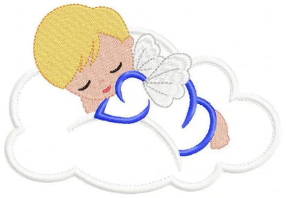 Sleeping Angel in a Cloud embroidery design - Baby boy embroidery design machine embroidery pattern - Angel applique - instant download pes Marcia Embroidery