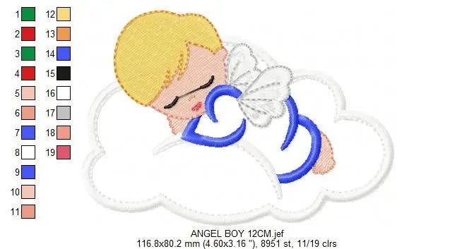 Sleeping Angel in a Cloud embroidery design - Baby boy embroidery design machine embroidery pattern - Angel applique - instant download pes Marcia Embroidery