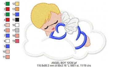Sleeping Angel in a Cloud embroidery design - Baby boy embroidery design machine embroidery pattern - Angel applique - instant download pes Marcia Embroidery