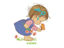 Carica l&#39;immagine nel visualizzatore di Gallery, Baby girl embroidery designs - Toddler embroidery design machine embroidery pattern - girl with butterfly embroidery file - instant download
