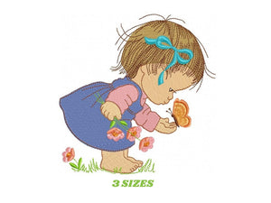 Baby girl embroidery designs - Toddler embroidery design machine embroidery pattern - girl with butterfly embroidery file - instant download