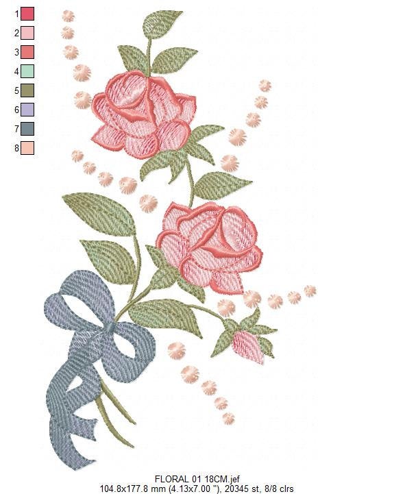 Roses wreath embroidery designs - Monogram embroidery design machine embroidery pattern - Tea towel embroidery - floral wreath of flowers