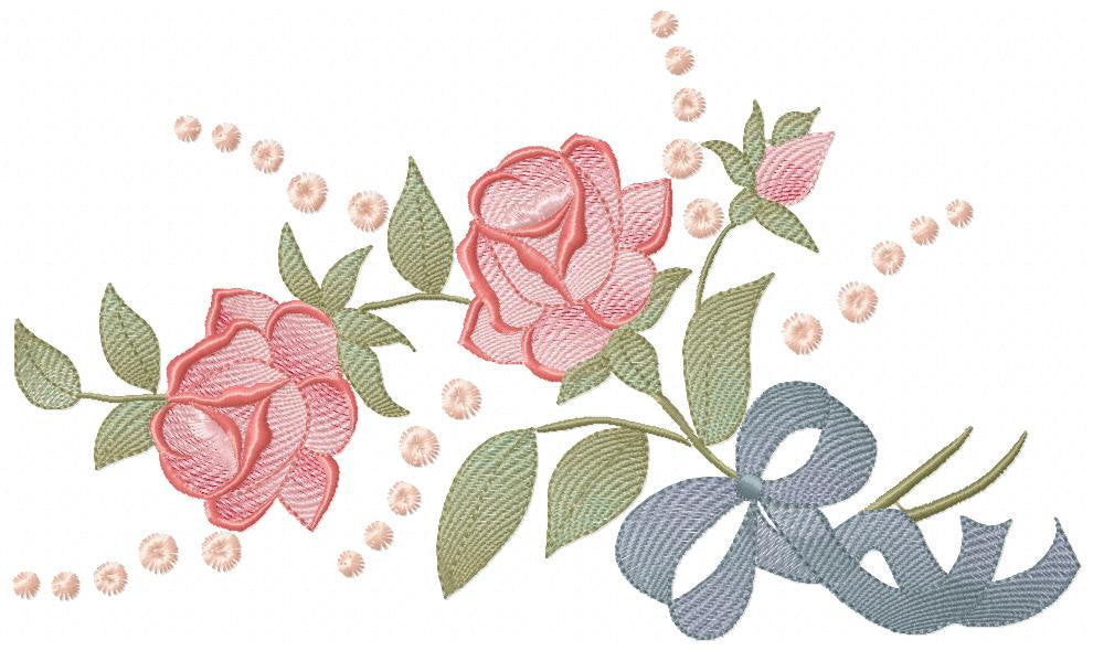 Roses wreath embroidery designs - Monogram embroidery design machine embroidery pattern - Tea towel embroidery - floral wreath of flowers